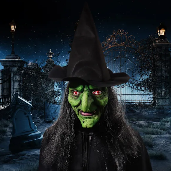 Heksemaske med hår og hat Latex Gammel heksemaske Halloweenfest Gyser heks kostume Klæd dig ud rekvisitter