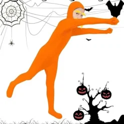 Helkrops spandexdragt med ansigtsåbning til Halloween, hekse- og Halloweenfester, leveres med falsk skæg som gave 140-FQ- 140CM(XXS)