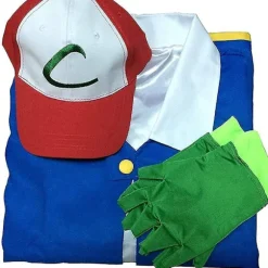 Herr Anime Træner Kostume Drenge Ash Ketchum Voksen Cosplay Til Piger Halloween Blå Jakke Hue og Handsker Sæt L