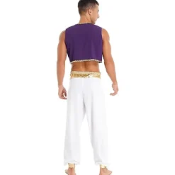 Herre Halloween Kostume Mytisk Prins Aladdin Karneval Cosplay Party Outfit Pailletkantet Vest med Bæltebukser Gold A XL
