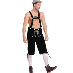 Herre Lederhosen - Ægte læder, autentiske tyske Lederhosen til mænd, Oktoberfest outfit - Sort-XF7- Sort{AZC} black L