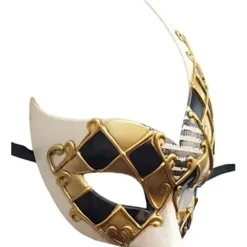 Herremaske til maskerade (guld/sort), vintage venetiansk ternet Mardi Gras musikalsk festmaske