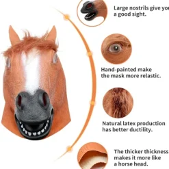 Hest Maske Party Kostume Hest Hovedmasker til Voksne Mænd Maskerade (Brun)