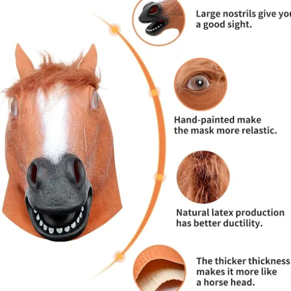 Hest Maske Party Kostume Hest Hovedmasker til Voksne Mænd Maskerade (Brun)