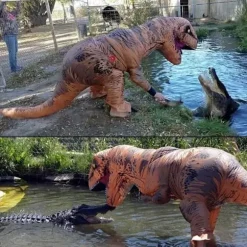 Hett! 2025 Oppustelig T-Rex Dinosaur Kostume Halloween Kostume Udklædning til Voksne (Brun)
