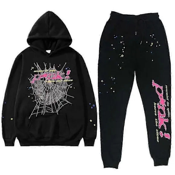High Street Spider Hoodie Spider Print Halloween Y2k Vinter Hoodie Og Bukser Unisex Pullover Ny Halloween Fritids Hoodie Black XS