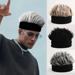 Hip Hop hue til mænd med imiteret hår, sort strik Black+Coffee