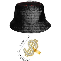 Hiphop-kostumesæt med spandhat, solbriller, guldkædering, 80'er/90'er rapper-tilbehør