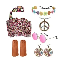 Hippie Halloween Kostumesæt Tie-Dye Kappe Kostume - Blomstret