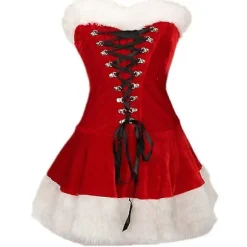 Høj kvalitet Dame Julekostume Dragt Julefest Sexy Rød Fløjl Kjole Cosplay Julemand Kostume Dragt Unisex [HK] S