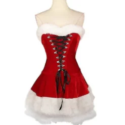 Høj kvalitet Dame Julekostume Dragt Julefest Sexy Rød Fløjl Kjole Cosplay Julemand Kostume Dragt Unisex [HK] S
