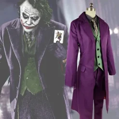Høj kvalitet Heath Ledger Cosplay Kostume Halloween Mænds Film The Dark Knight Joker Kostume Lilla Jakke Fuld Sæt - Perfekt L