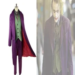 Høj kvalitet Heath Ledger Cosplay Kostume Halloween Mænds Film The Dark Knight Joker Kostume Lilla Jakke Fuld Sæt - Perfekt L