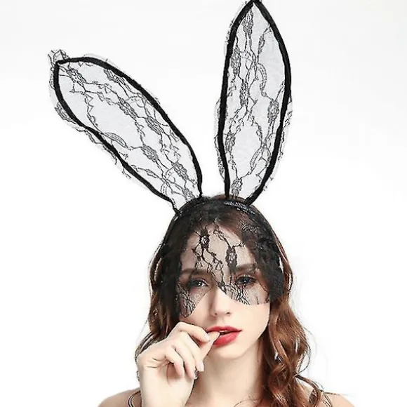Høj kvalitet Sort Bunny Ears Slør Hårbøjler Blonde Maske Slør Hårbånd Kaninøre Hår Bøjle Fest Dekoration Hovedbeklædning Prom Cosplay Hovedbeklædning Kostume H WHITE | Fyndiq