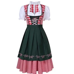 Høj kvalitet traditionel tysk ternet kjole Oktoberfest kostume til voksne kvinder Halloween Fancy Party Style L