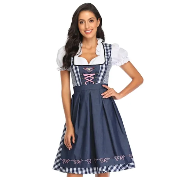 Høj kvalitet traditionel tysk ternet kjole Oktoberfest kostumer til voksne kvinder Halloween Fancy Party Style M m