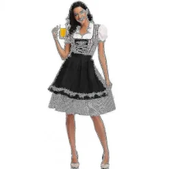 Høj kvalitet tysk ternet Dirndl kjole Oktoberfest kostume