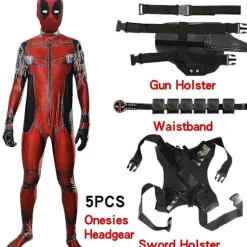 Højkvalitets Deadpool Kostume Cosplay Børn Voksen Dragt Anime Superhelt Cosplay Død Tjener Anime Voksen Service Leotard Hatte-WELLNGS 5pcs 130