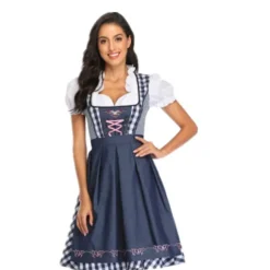Højkvalitets traditionel tysk ternet kjole til voksne damer - Oktoberfest kostume, Halloween festlig stil-FM- m