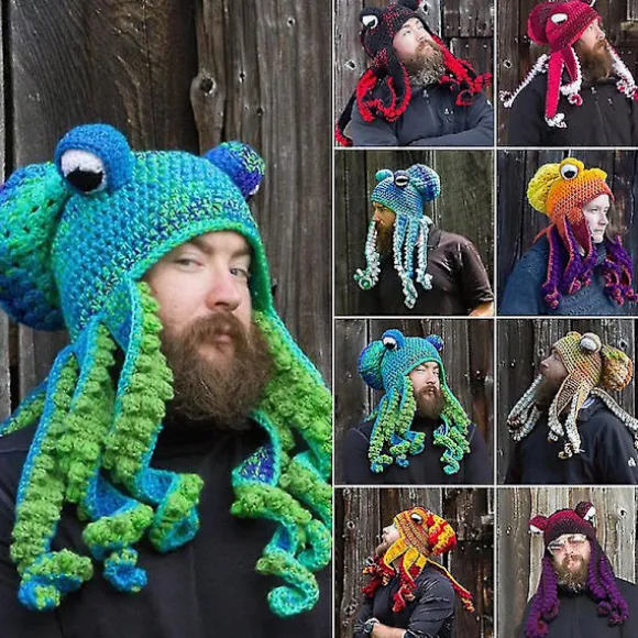 Hæklet Blækspruttehue Unik Blød Hæklet Beanie En Meget God Fødselsdag Jul Gave Til Halloween Kostume Cosplay Ny