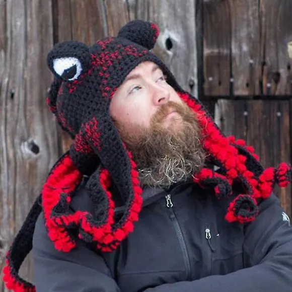 Hæklet Blækspruttehue Unik Blød Hæklet Beanie En Meget God Fødselsdag Jul Gave Til Halloween Kostume Cosplay Ny