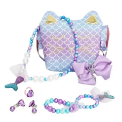 Håndtaskelegesæt til børn, katteformet minihåndtaske med halskæde, armbånd og tilbehør til rolleleg Purple