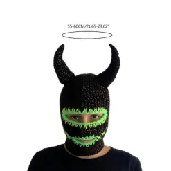 Håndvævet Balaclava Hue til Teenagere Strikket Pullover Beanie Hue Cosplay Kostume Horn Hue Udendørs Aktivitet Vandreture Ski Hue blå grøn Black and green stit | Fyndiq