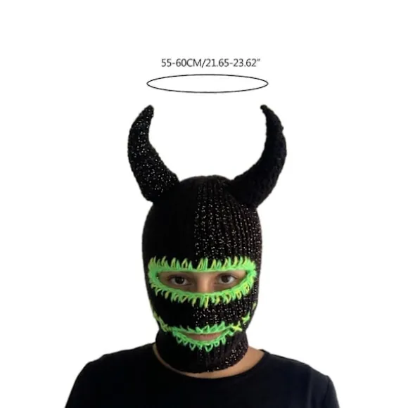 Håndvævet Balaclava Hue til Teenagere Strikket Pullover Beanie Hue Cosplay Kostume Horn Hue Udendørs Aktivitet Vandreture Ski Hue blå grøn Black and green stit | Fyndiq