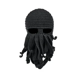 Håndvævet blæksprutteuldshat til Halloween-fest (sort)