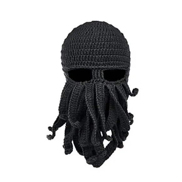 Håndvævet blæksprutteuldshat til Halloween-fest (sort)