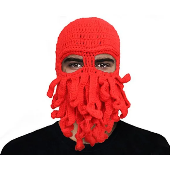 Håndvævet blæksprutteuldshat til Halloween-fest (sort)