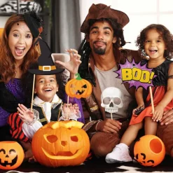 Hocus Pocus Halloween Fotorekvisitter, lyse og farverige selfie-tilbehør i pap til Halloween- og påskefesttemaer, nem opsætning med bambus