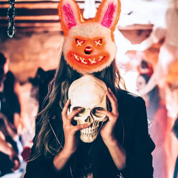 Horror Halloween Maske Blodig Kanin Maske - Crazy Kanin Halloween LED Maske til Voksne Børn Feriefest Karneval