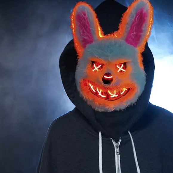 Horror Halloween Maske Blodig Kanin Maske - Crazy Kanin Halloween LED Maske til Voksne Børn Feriefest Karneval