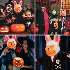 Horror Halloween Maske Blodig Kanin Maske - Crazy Kanin Halloween LED Maske til Voksne Børn Feriefest Karneval