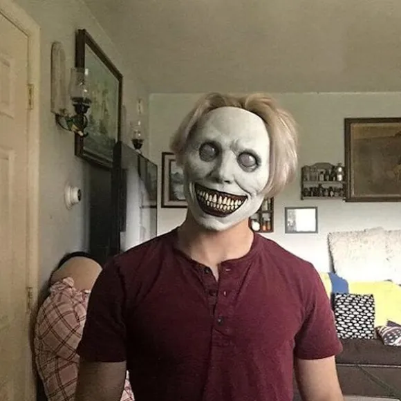 Horror Halloween maske smilende dæmon horror horror hvid maske med øjne rollespil, hvid