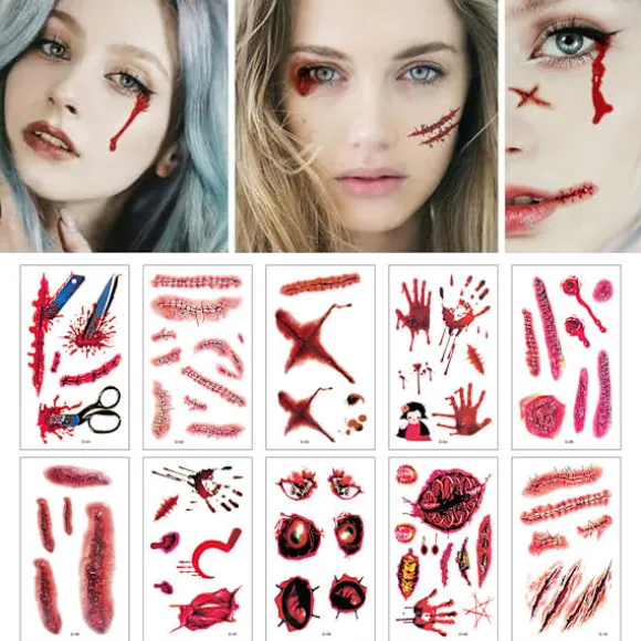 Horror Sjove Halloween Kniv Ar Falsk Sår Tattoo Stickers Bl