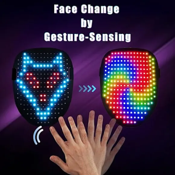 Hot LED maske med gestuskontrol, cool ansigtsforvrængende maske, perfekt gave til Halloween, jul, fødselsdag, rollespil, fest