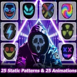Hot LED maske med gestuskontrol, cool ansigtsforvrængende maske, perfekt gave til Halloween, jul, fødselsdag, rollespil, fest