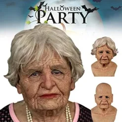 Hot tilbud til lav pris! Halloween Gammel Mand Hovedbeklædning, Realistisk Silikone Maskerade Helhoved Besværlig Rekvisit-Glad Old Woman