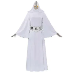 Hot tilbud til lav pris! Prinsesse Leia Star Wars Kostume til kvinder - Klassisk hvid kjole med hætte & bælte (XS-3XL, Polyester) - Glad XL