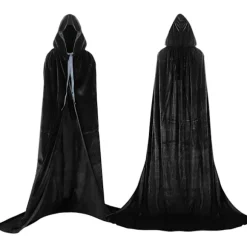 Hovedbeklædning med lang kappe i guldfløjl, vampyrkappe til voksne, cosplay, halloween, karneval Black