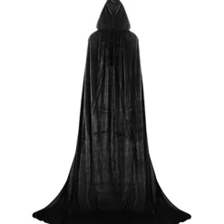 Hovedbeklædning med lang kappe i guldfløjl, vampyrkappe til voksne, cosplay, halloween, karneval Black