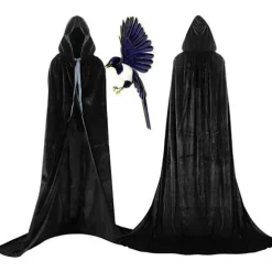 Hovedbeklædning med lang kappe i guldfløjl, vampyrkappe til voksne, cosplay, halloween, karneval Black