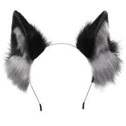 Hårbøjle med fluffy ulveører Cosplay rekvisitter Hoveddekoration Unisex Halloween fest Maskerade hårbøjle (FMY) Grå Grey