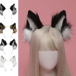 Hårbøjle med fluffy ulveører Cosplay rekvisitter Hoveddekoration Unisex Halloween fest Maskerade hårbøjle (FMY) Grå Grey
