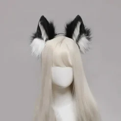 Hårbøjle med fluffy ulveører Cosplay rekvisitter Hoveddekoration Unisex Halloween fest Maskerade hårbøjle (FMY) Grå Grey