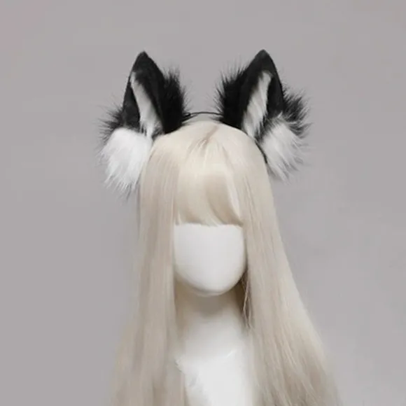Hårbøjle med fluffy ulveører Cosplay rekvisitter Hoveddekoration Unisex Halloween fest Maskerade hårbøjle (FMY) Grå Grey