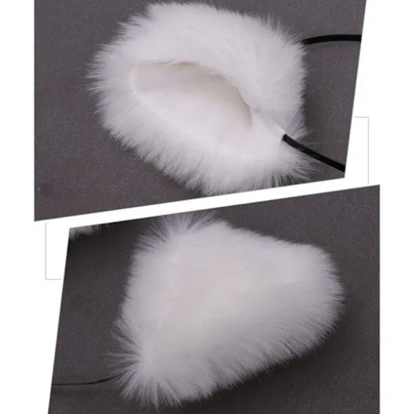 Hårbøjle med imiteret pelsører, ræv, kat, cosplay, festkostume, ører, hovedbeklædning (hvid)