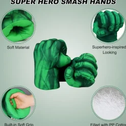 Hulk Handske, 1 par bløde boksehandsker Hulk Kostume Plys Hånd Fis